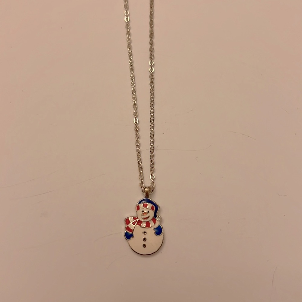 Girl’s snowman jewelry bundle! 8” necklace, dangle post earrings, & snowman pin. - Picture 2 of 4